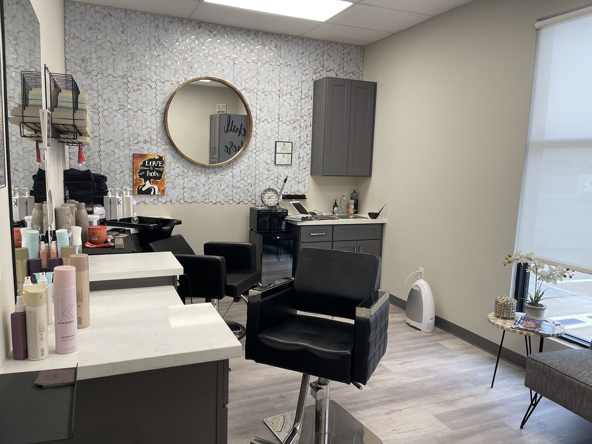 Private salon suite interior with styling station at Bellevana